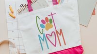 cat mom tote for her, cute cat gifts for women, colorful cat paw print tote bag for cat lover, popular now cat mama gifts, cat beach bag