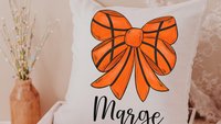 personalized girly basketball throw pillow for bed cute basketball gifts for girls, basketball coquette room decor for teens, basketball mom