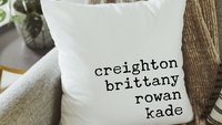 personalized family names throw pillow for bed, pet name pillow, unique anniversary gift for couple, dog parent gift, modern farmhouse decor