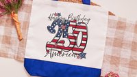 Happy birthday America 250 Years flag patriotic tote bag for women, patriotic tote for summer, patriotic military mom gifts, 4th of July