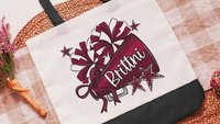 personalized cheer tote bag with name, maroon school pride cheer squad gifts, travel cheer bag for high school, cheerleader gifts from coach
