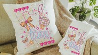 custom Texas throw pillow for bed, Texas gifts, coquette kitchen towels, cute Texas college care package for her, pink preppy pillows for
