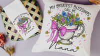 personalized my greatest blessings call me Nana throw pillows for couch, Nana gifts for Mothers day gift for Mimi, floral kitchen towels