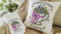 personalized my greatest blessings call me Nana floral throw pillows for couch, teacup garden kitchen towel for Mom, Nana pillow cover 18 x