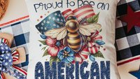 proud to be an American bumble bee throw pillows for living room, honey bee gifts for women, 4th of July accent pillows for couch, patriotic