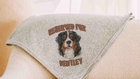 personalized dog name blanket 50 x 60, best gifts for dog lovers, Bernese mountain dog throw blanket for bed, unique dog mom gifts, cozy