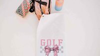 pink bow golf towels with grommet, golf mom era coquette golf towels for sports, lady golfer towel, golfing gifts for girls, cute golf gifts