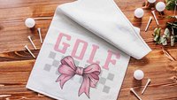 pink bow golf towels with grommet, golf mom era coquette golf towels for sports, lady golfer towel, golfing gifts for girls, cute golf gifts