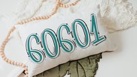 custom zip code pillow for new home, long pillows for bed, real estate agent gifts for her, teal designer pillow cover 12 x 20, teenage girl