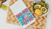 bite me funny kitchen towels for summer, beach house kitchen decor, shark bathroom decor, Chatham Cape Cod gifts, great white shark gifts