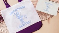 19th hole social club funny golf tote bag for cart, carolina blue golf wristlet bag for women, sassy golf gifts for girls golf trip gifts