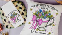 personalized my greatest blessings call me Grammy throw pillow for bench, Grammy gifts for Mothers day gifts from grandchildren, teacup hand