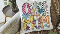 Rainbow cat throw pillows for couch for cat lovers Mothers day gift for cat mom, cat mama gifts, bright checkered cat kitchen towel for Mom