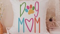Dog mom throw pillow for chair, cute Mothers day gift for dog and dog lovers, dog lover throw pillow 18x18, colorful dog decor for kitchen