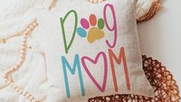 Dog mom throw pillow for chair, cute Mothers day gift for dog and dog lovers, dog lover throw pillow 18x18, colorful dog decor for kitchen
