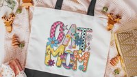 Cat mom rainbow cat tote bag for women, best gifts for cat lovers, cat mom bag, unique cat mom gifts, colorful rainbow cat gift
