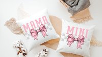 pink coquette mama and mini matching throw pillows for nursery, first Mothers day gift for wife, mommy and me accent pillows for bed, mom