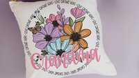 personalized love grows here throw pillows for bedroom, first time Grandma gifts Mothers day gift from grandchildren, floral kitchen towels