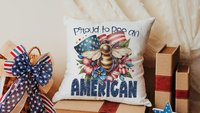 proud to be an American bumble bee throw pillows for living room, honey bee gifts for women, 4th of July accent pillows for couch, patriotic