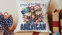 proud to be an American bumble bee throw pillows for living room, honey bee gifts for women, 4th of July accent pillows for couch, patriotic