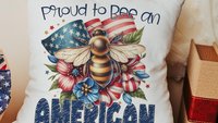 proud to be an American bumble bee throw pillows for living room, honey bee gifts for women, 4th of July accent pillows for couch, patriotic