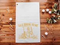 Talk birdie to me carolina blue  golf towel with hook