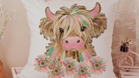 highland cow throw pillows for couch pink cow decor for bedroom, cute cow Christmas gifts for little girls, shaggy cow nursery decor girl