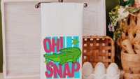 Go with the float funny hand towels, oh snap alligator bathroom decor, find your porpoise inspirational kitchen towels for summer, gifts