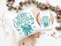Black vintage Merry Christmas throw pillow & towel Christmas housewarming gift 