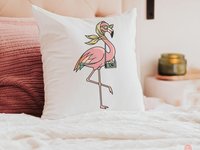 Retro travel boho flamingo throw pillows & towels for vacation home owner