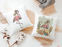 Retro travel boho flamingo throw pillows & towels for vacation home owner
