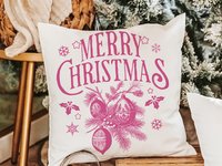 Vintage Pink Merry Christmas Throw Pillow & Kitchen Towel Set