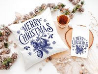 Vintage Merry Christmas throw pillow for sofa, Christmas housewarming gift for couple, farmhouse Christmas kitchen towel, teal Christmas