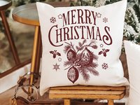 Maroon Merry Christmas throw pillow & towel for couple