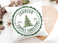Personalized green stamp family name throw pillow for sofa