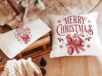 Black vintage Merry Christmas throw pillow & towel Christmas housewarming gift 