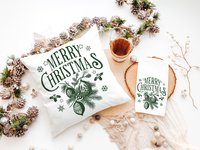 Black vintage Merry Christmas throw pillow & towel Christmas housewarming gift 