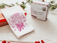 Vintage Pink Merry Christmas Throw Pillow & Kitchen Towel Set