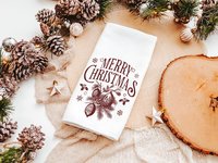 Maroon Merry Christmas throw pillow & towel for couple