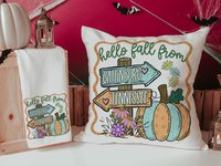 CapableByDesign Personalized hello fall from your city and state pillows and matching towels