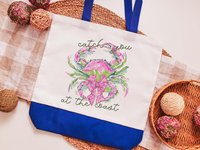 Catch you at the coast coquette watercolor crab tote bag