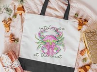 Catch you at the coast coquette watercolor crab tote bag