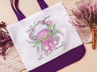 Catch you at the coast coquette watercolor crab tote bag