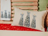 CapableByDesign oyster shell nautical Christmas tree trio throw pillow and matching towels