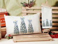 CapableByDesign oyster shell nautical Christmas tree trio throw pillow and matching towels