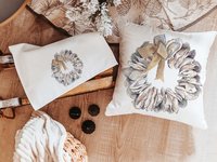 CapableByDesign boho oyster shell throw pillows and matching towels