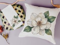 CapableByDesign oyster shell magnolia throw pillows and matching towels
