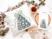 CapableByDesign oyster shell Christmas tree pillows and matching towels