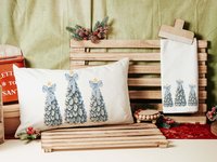 CapableByDesign oyster shell nautical Christmas tree trio throw pillow and matching towels