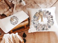 CapableByDesign oyster shell throw pillows and matching towels
